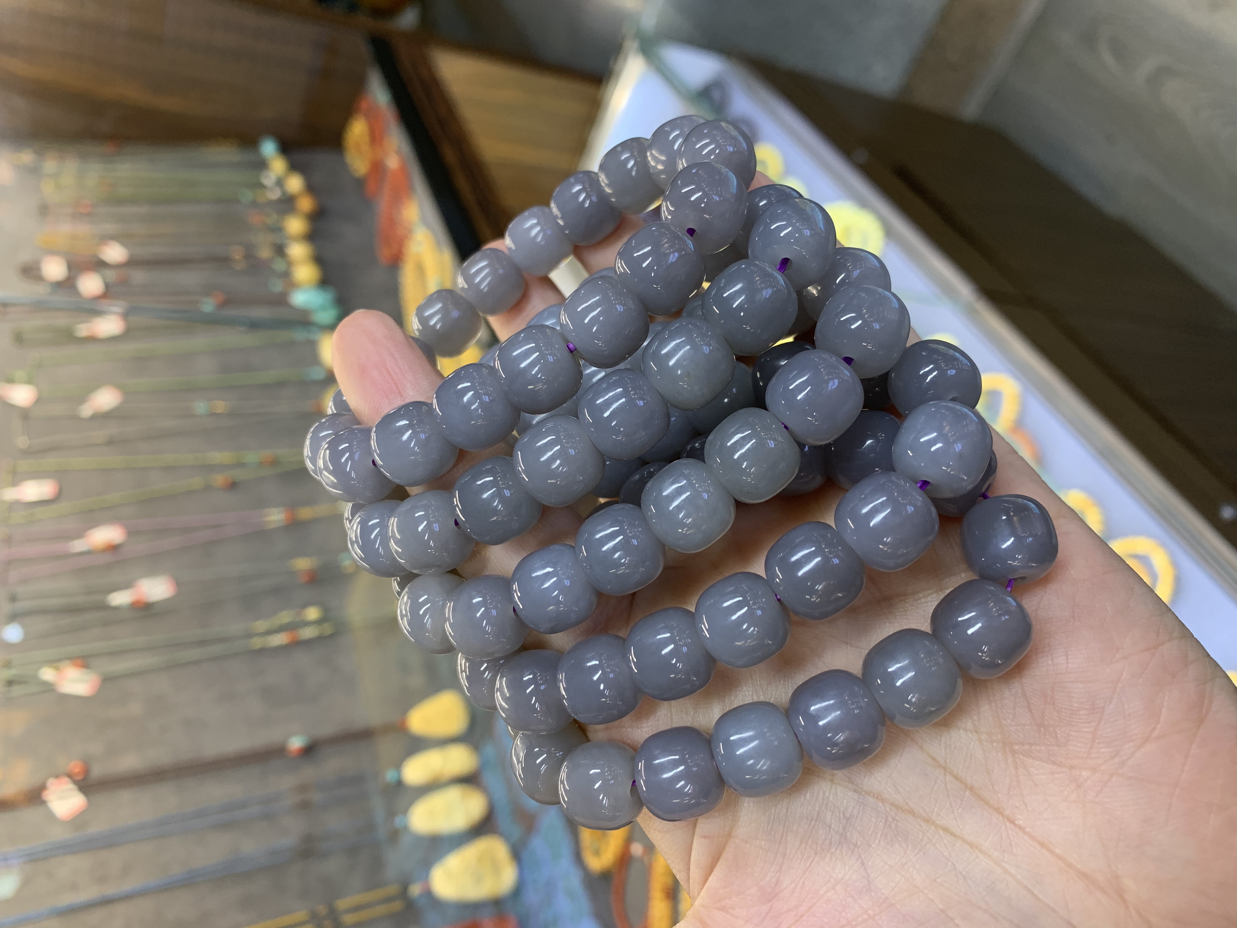 和田玉/烟紫/手串细节图