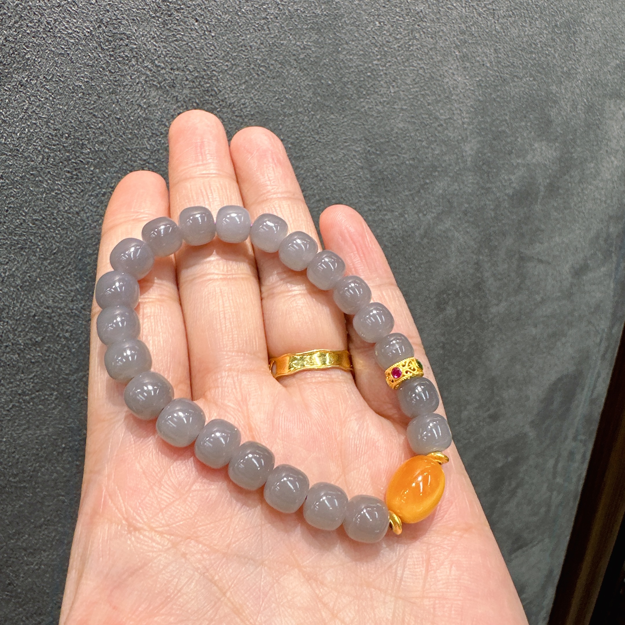 Smoky purple Hetian jade bracelet, Old amber Xiangyu 00323