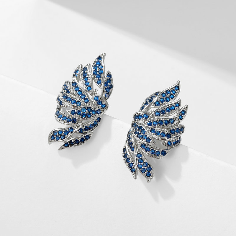The 2022 new trendy earrings feature a light luxury and fashionable design with zircon inlays, creative feather wings, and no ear piercings or ear bone clips detail image 7