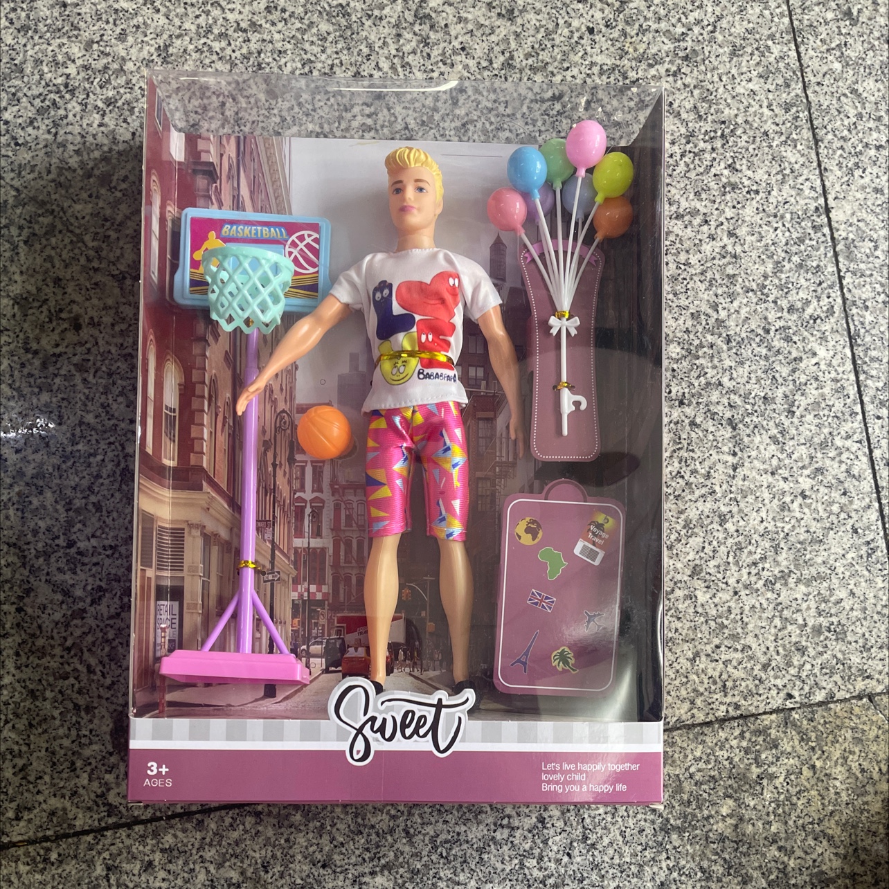 Men's suit balloon casual doll. Basketball man. The doll's hands are solid. Mixing colors of clothes. Plastic accessories