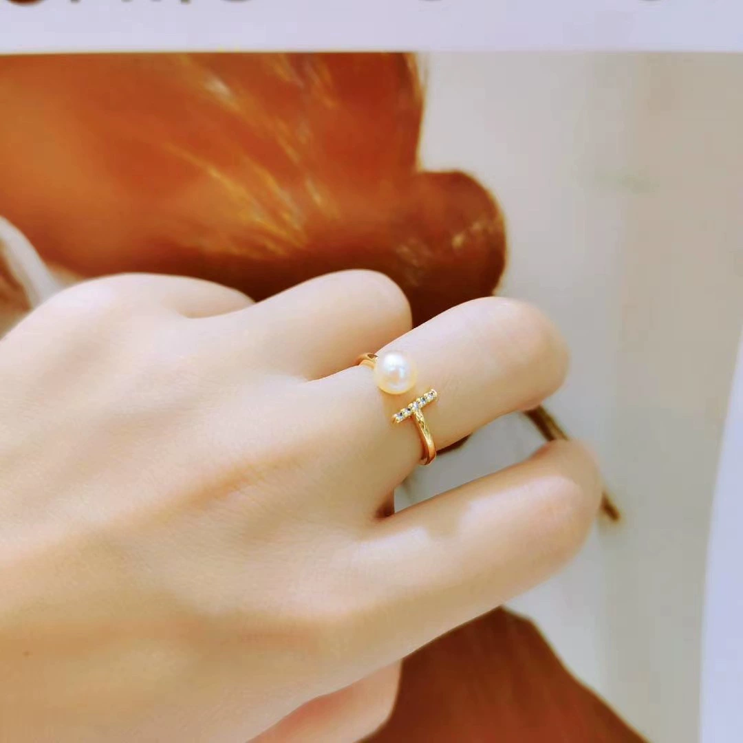 New natural freshwater pearl ring, fashionable and versatile, micro-set one-line 14k gold handcrafted open ring wholesale Application Scenario