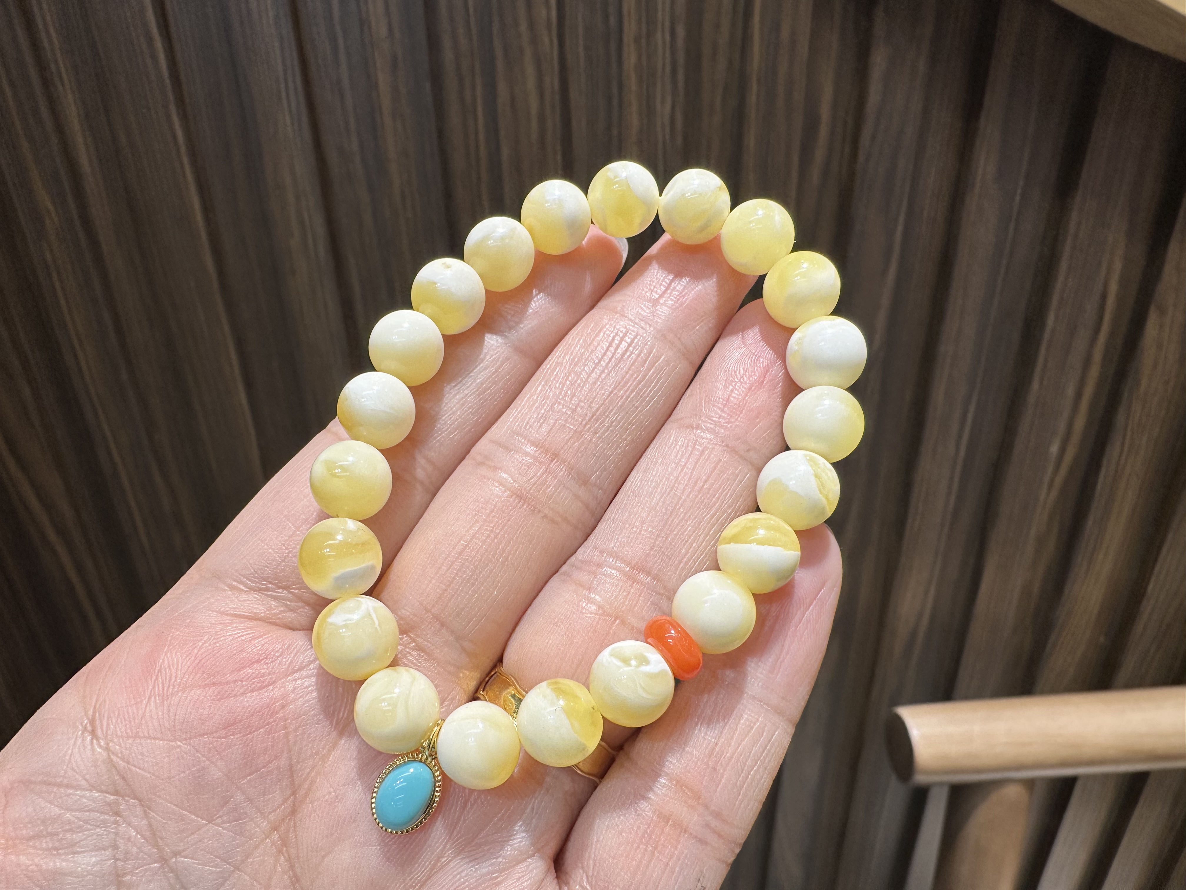 蜜蜡手链白花蜜 蜡花绿松石 南红翔宇00056