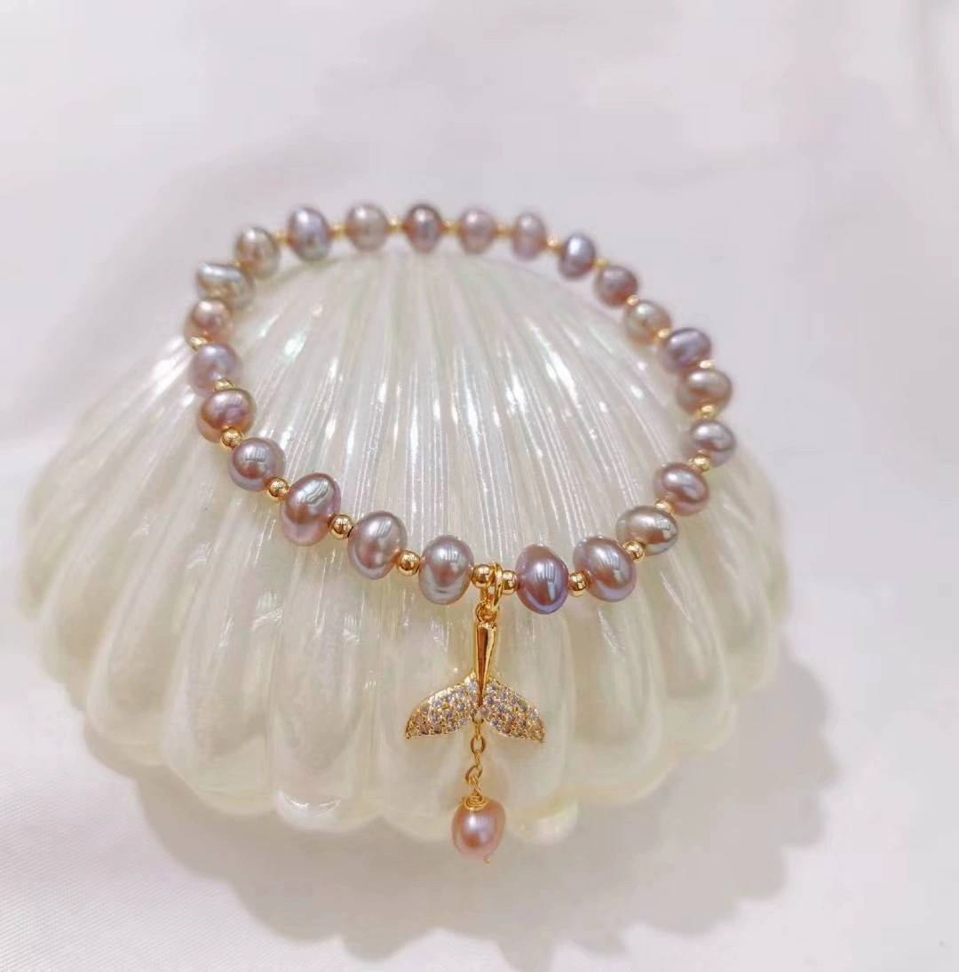 New Korean version natural freshwater pearl bracelet, versatile for women, 14K hand-woven whale tail bracelet http Item Picture
