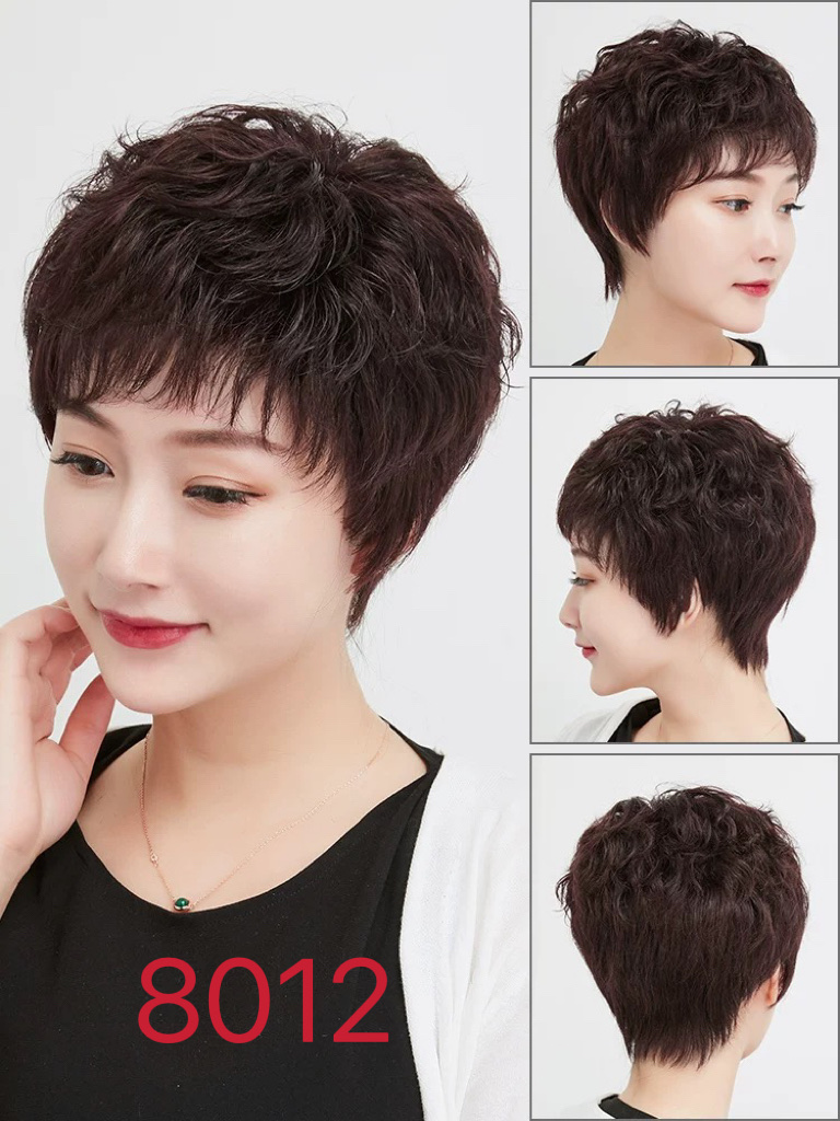 Middle-aged and elderly women's wigs, short summer hair for mothers, real hair for women, full head sets, natural real hair strands, full real hair wigs, 10