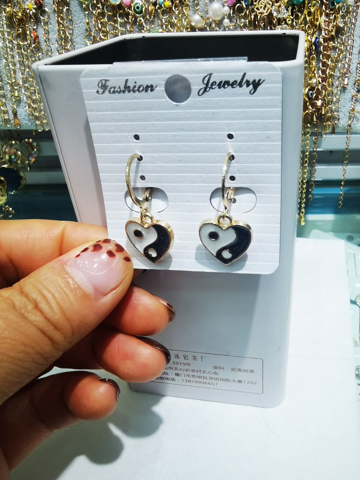 Pink Butterfly Earrings 太极桃心滴油耳环爱心双层粉色蝴蝶耳环