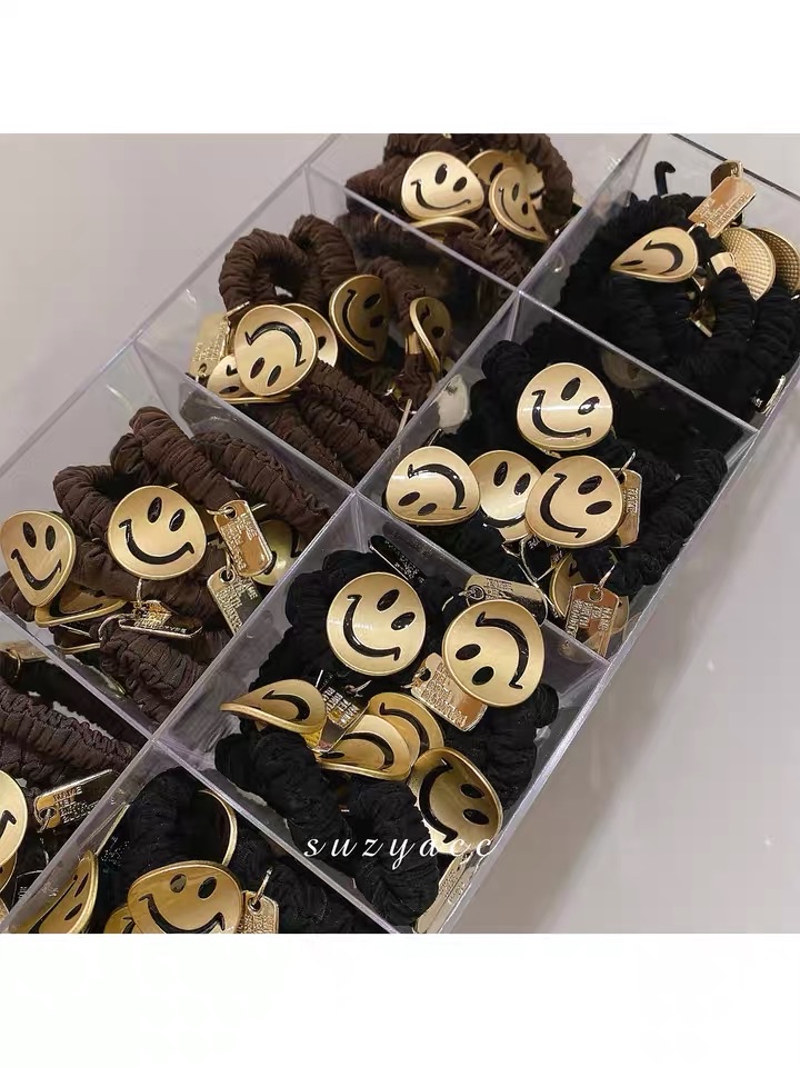 韩国金属笑脸皮筋扎头黑色丸子头发圈发饰头绳女扎马尾2020年新款