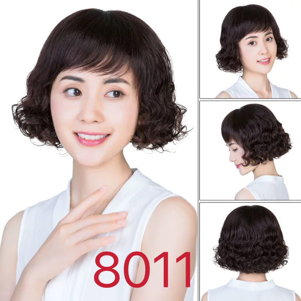 Middle-aged and elderly women's wigs, short summer hair for mothers, real hair for women, full head coverings, natural real hair strands, full real hair coverings, 6 details Picture
