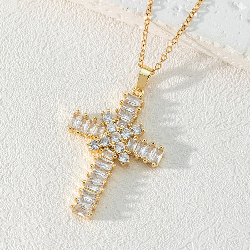 This is a cross-border bestseller from Europe and America, featuring a colorful zircon cross pendant necklace and a women's sweater chain. It exudes a niche and high-end vibe in an ins style detail image 7