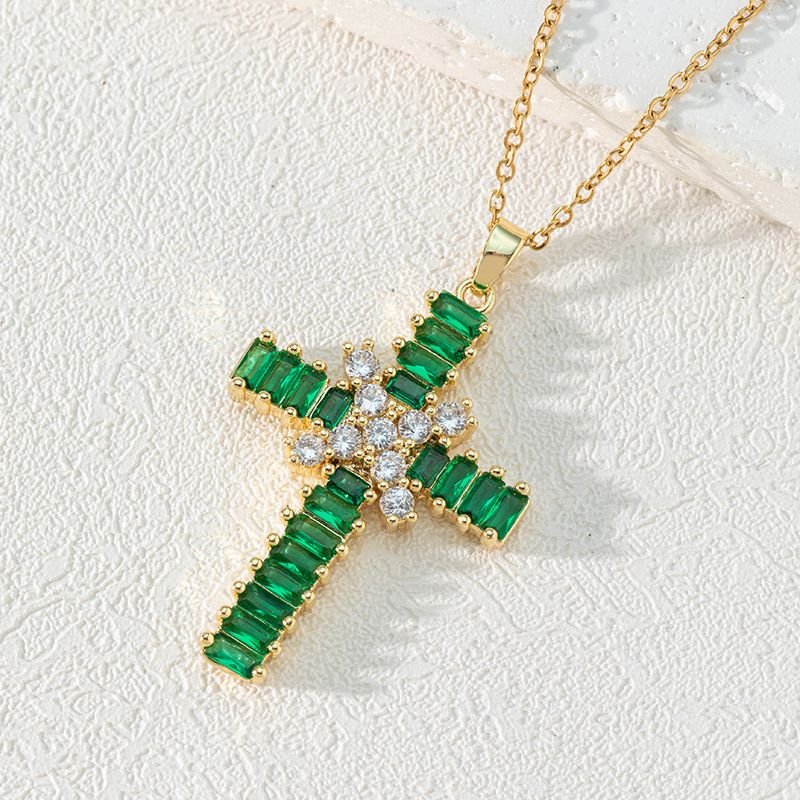 This is a cross-border bestseller from Europe and America, featuring a colorful zircon cross pendant necklace and a women's sweater chain. It exudes a niche and high-end vibe in an ins style detail image 6