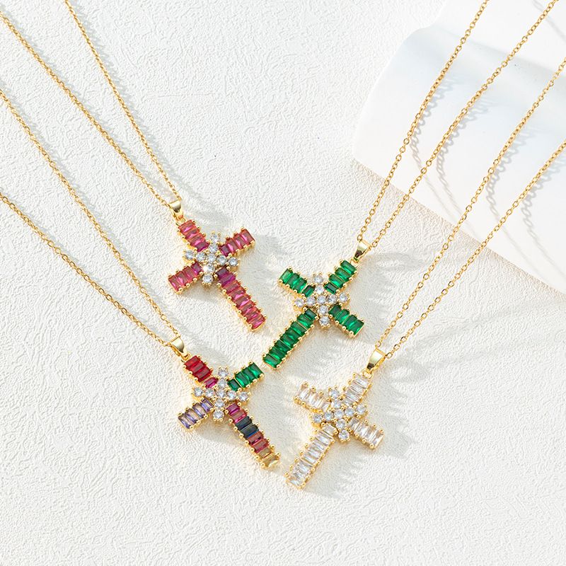 This is a cross-border bestseller from Europe and America, featuring a colorful zircon cross pendant necklace and a women's sweater chain. It exudes a niche and high-end vibe in an ins style