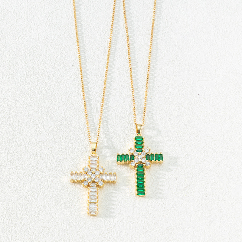 This is a cross-border bestseller from Europe and America, featuring a colorful zircon cross pendant necklace and a women's sweater chain. It exudes a niche and high-end vibe in an ins style Application Scenario