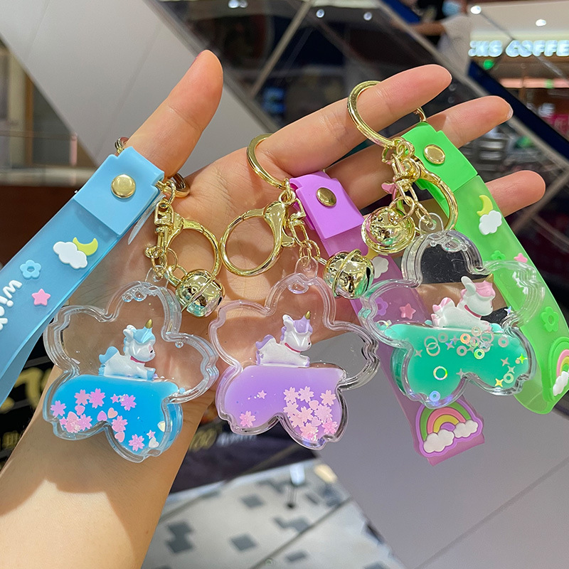 新款卡通樱花独角兽钥匙扣女入油漂浮可爱挂件创意情侣包包钥匙链 36
