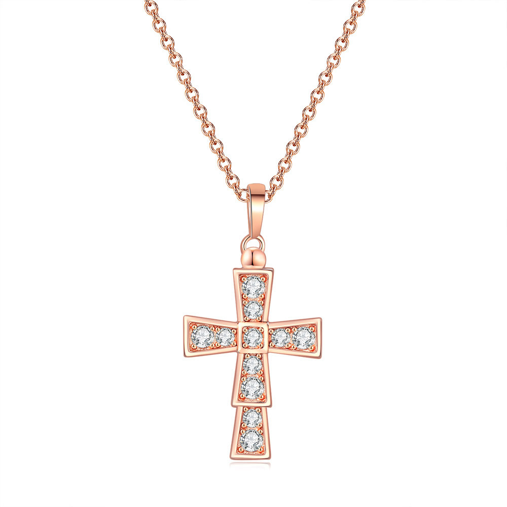 A new zircon gold full diamond cross pendant necklace is popular in Europe and America for women detail image 11