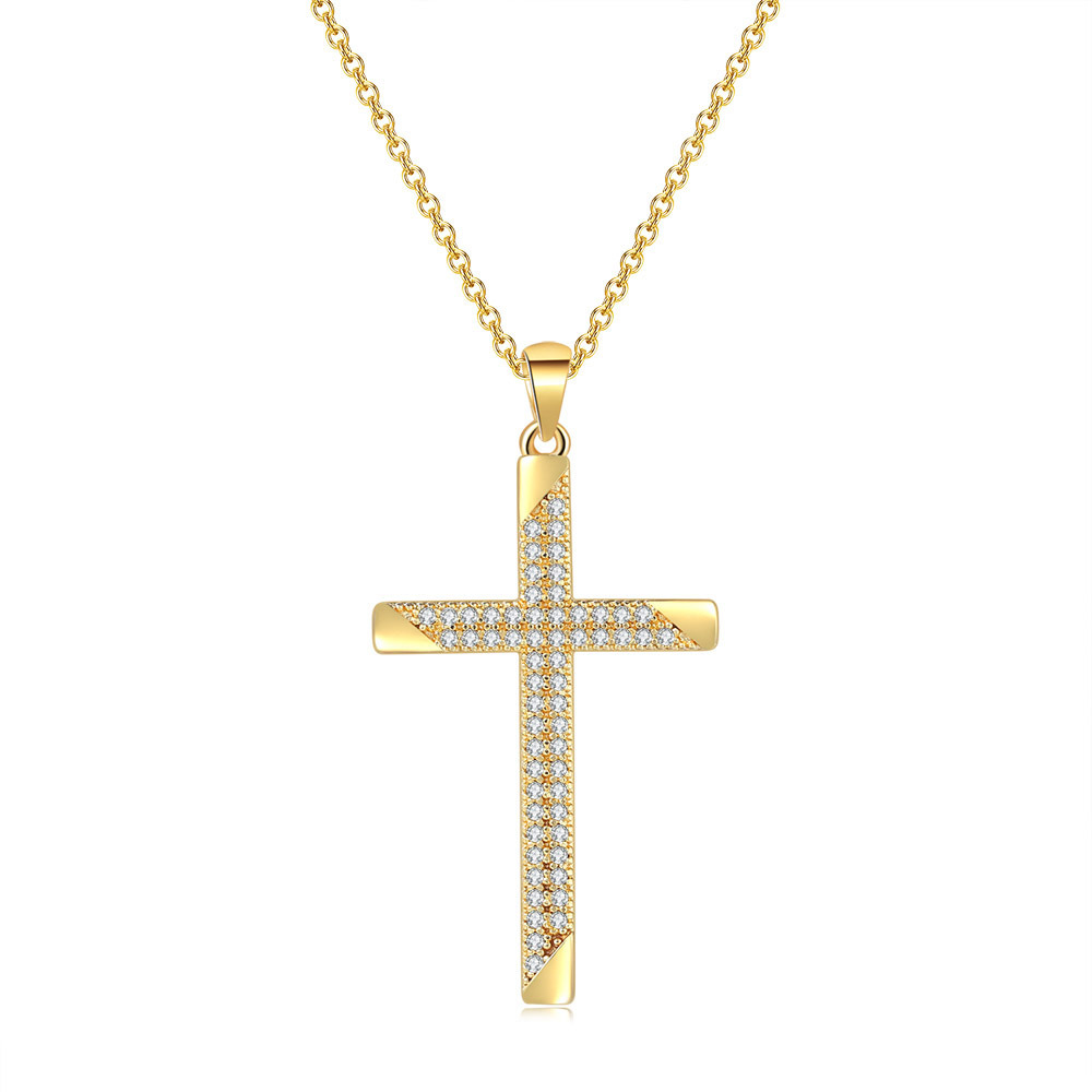 A new zircon gold full diamond cross pendant necklace is popular in Europe and America for women detail image 5