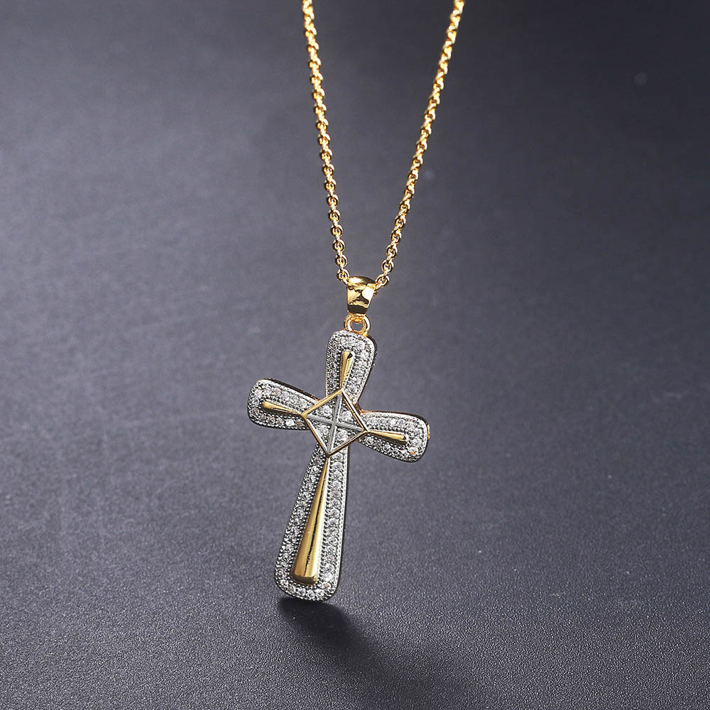 A new zircon gold full diamond cross pendant necklace is popular in Europe and America for women