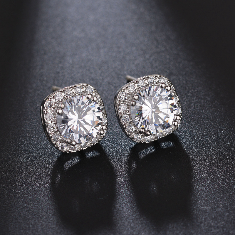 Korean style fashionable stud earrings, copper inlaid with eight hearts and eight arrows, AAA zircon earrings, classic jewelry factory direct sales, 925 silver needle details Picture