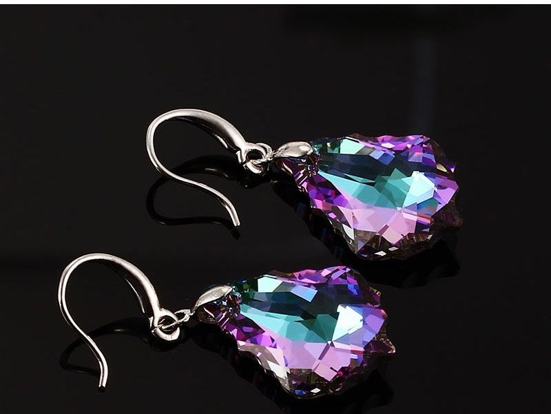 超闪女士玻璃水晶耳坠蓝色大号巴洛克叶简约时尚耳环详情图3