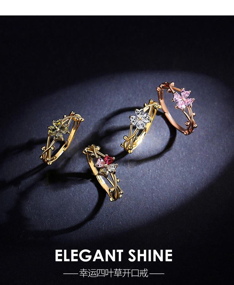 Lucky four-leaf clover open ring for women, a light luxury and elegant ring with a cold style and simple index finger ring Application Scenario