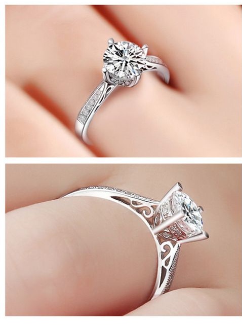 New imitation diamond ring for women 1-carat crown ring, retro Japanese and Korean hollowed-out creative and simple ring for women details Picture