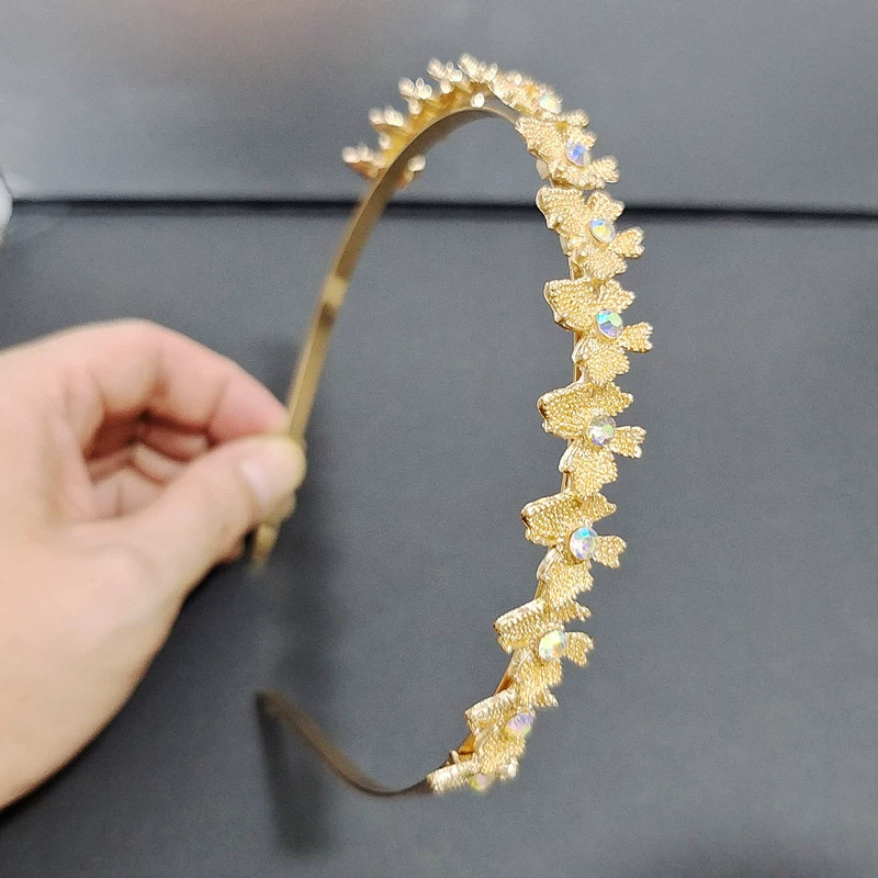 欧美金属蝴蝶结发箍金色女细款简约发卡百搭实用刘海外出造型头箍 