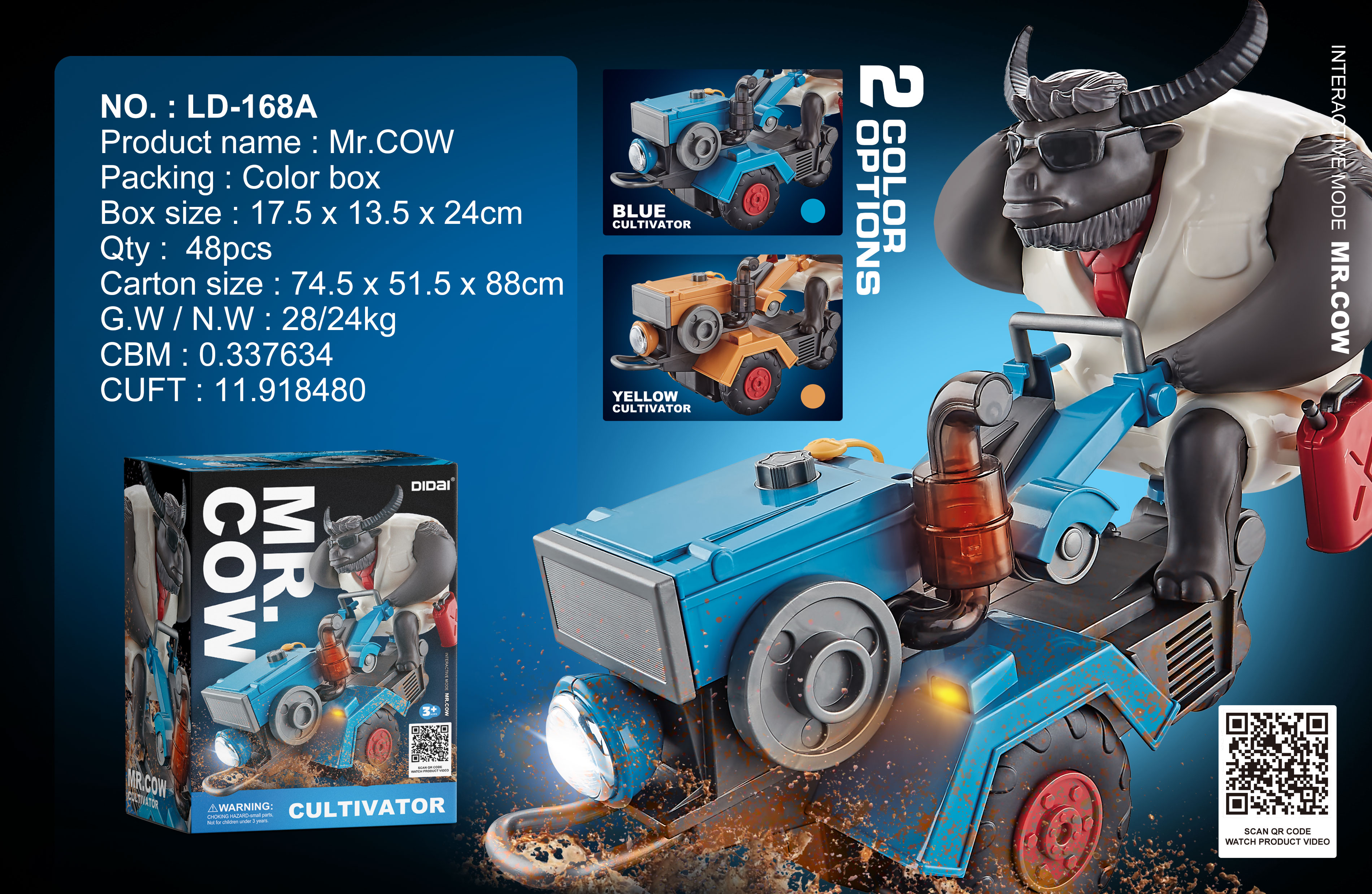The LD-168A electric rotary tractor is available in both blue and yellow colors Application Scenario