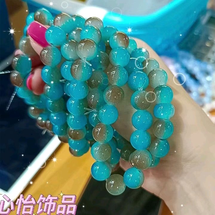 大珠双色新款韩版甜美气质学生手串直播礼品小饰品卡通双色渐变水晶手链女 
