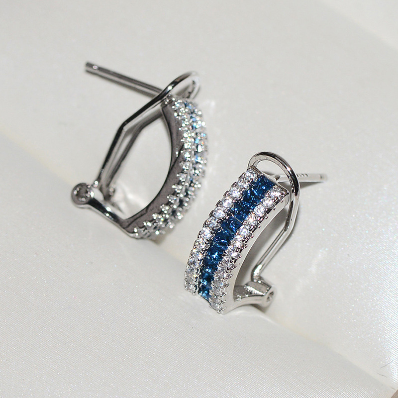 Elegant and refined platinum colored sapphire imitation earrings, Korean version women's zircon earrings, copper-plated silver stud earrings and other earrings detail image 3