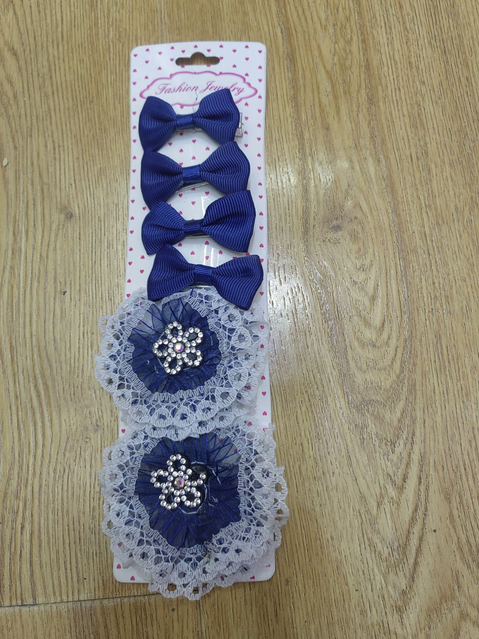 072流行饰品蕾丝梅花粘钻蝴蝶结发夹