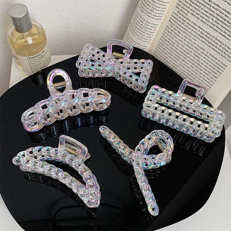 义乌国际商贸城好再来饰品头饰抓夹批发韩国优雅气质透明水晶炫彩大号抓夹鲨鱼夹子发夹后脑勺盘发发卡女