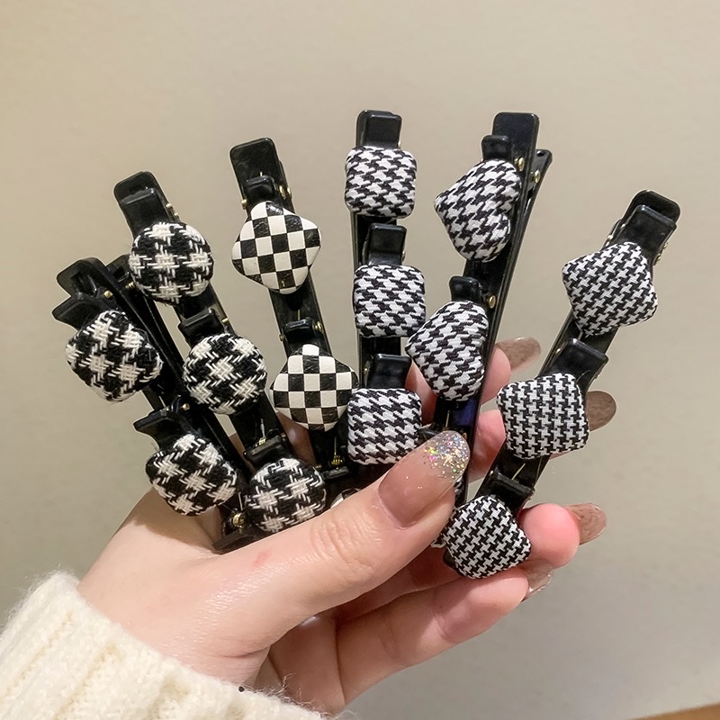Blanco y negro mil aves cuadrícula pelo trenzado horquillas femeninas influencers nueva tarjeta de pelo frente flequilla pinzas pelo roto artefacto tocados
