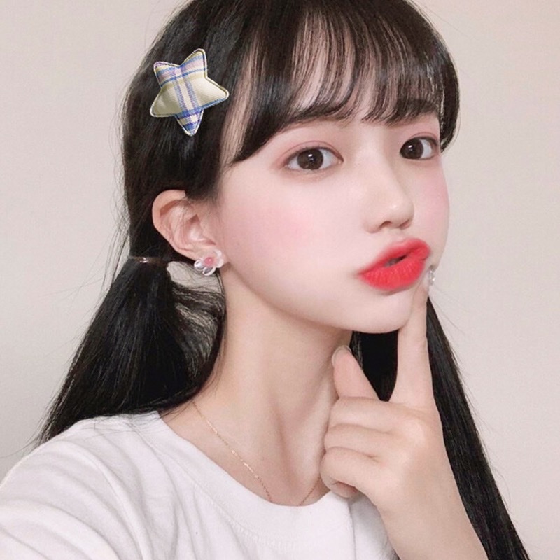  网红少女新款边夹JK制服面料星星发夹可爱软妹鸭嘴夹刘海碎花发卡产品图