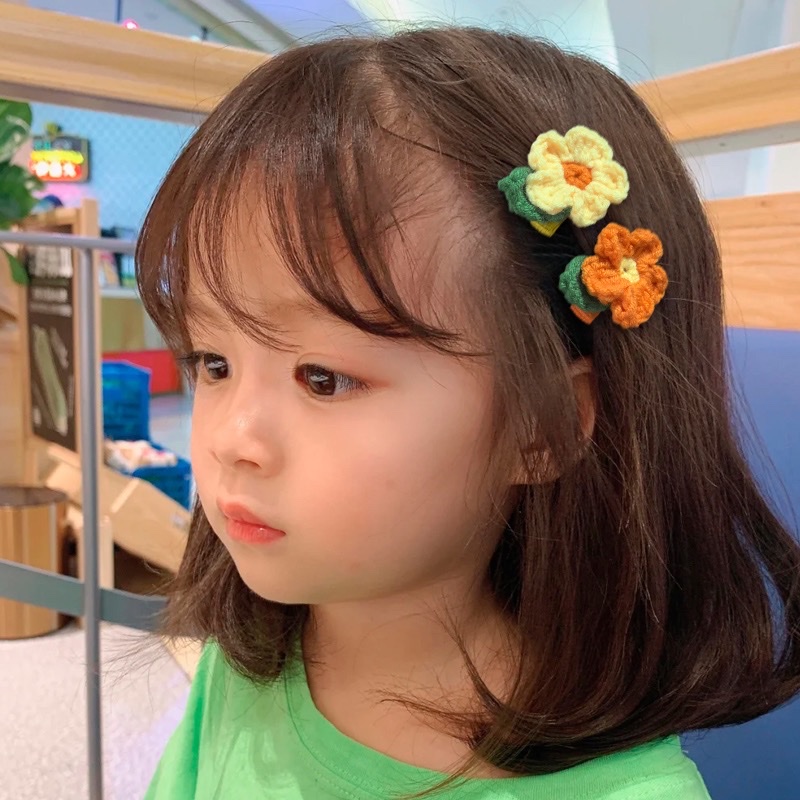  秋冬季针织花朵发夹毛线侧边夹简约鸭嘴夹少女心刘海发夹子头饰品创意饰品
