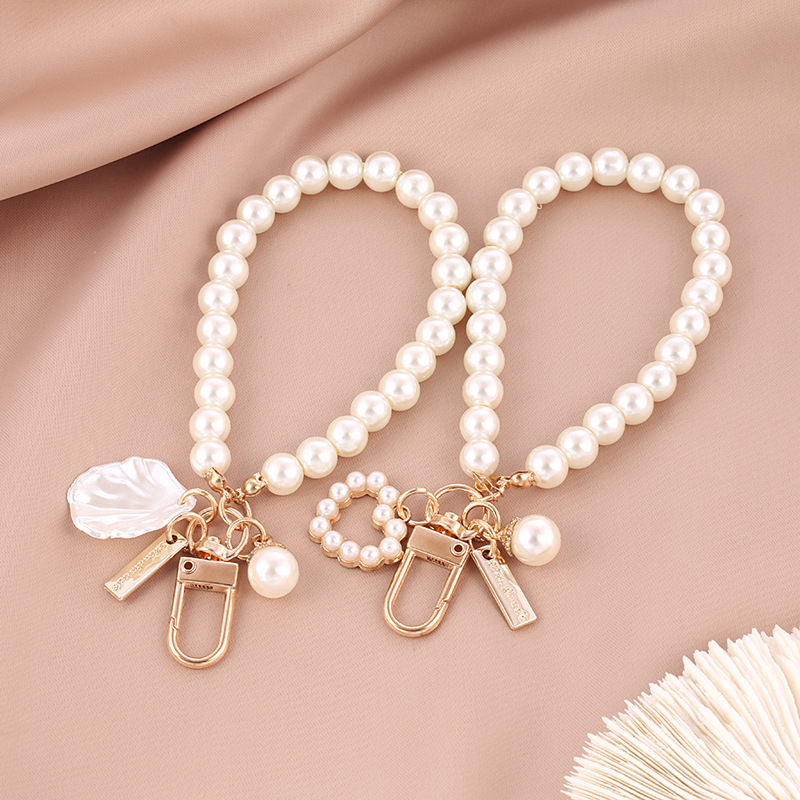 新款创意珍珠爱心手链钥匙扣挂件贝壳吊坠珍珠配件网红小饰品批发 45