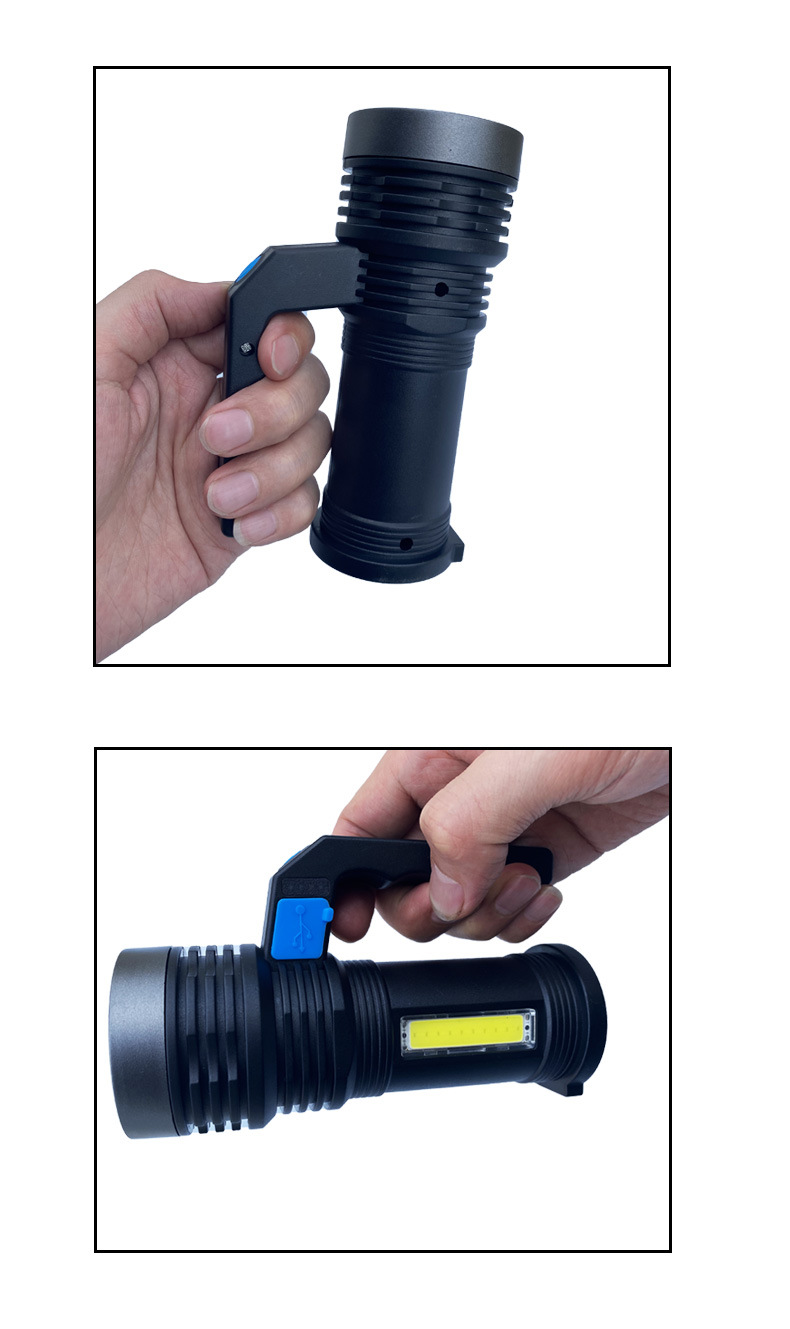跨境多功能强光手提灯USB充电COB侧灯户外巡逻远射探照灯手电筒 详情图12