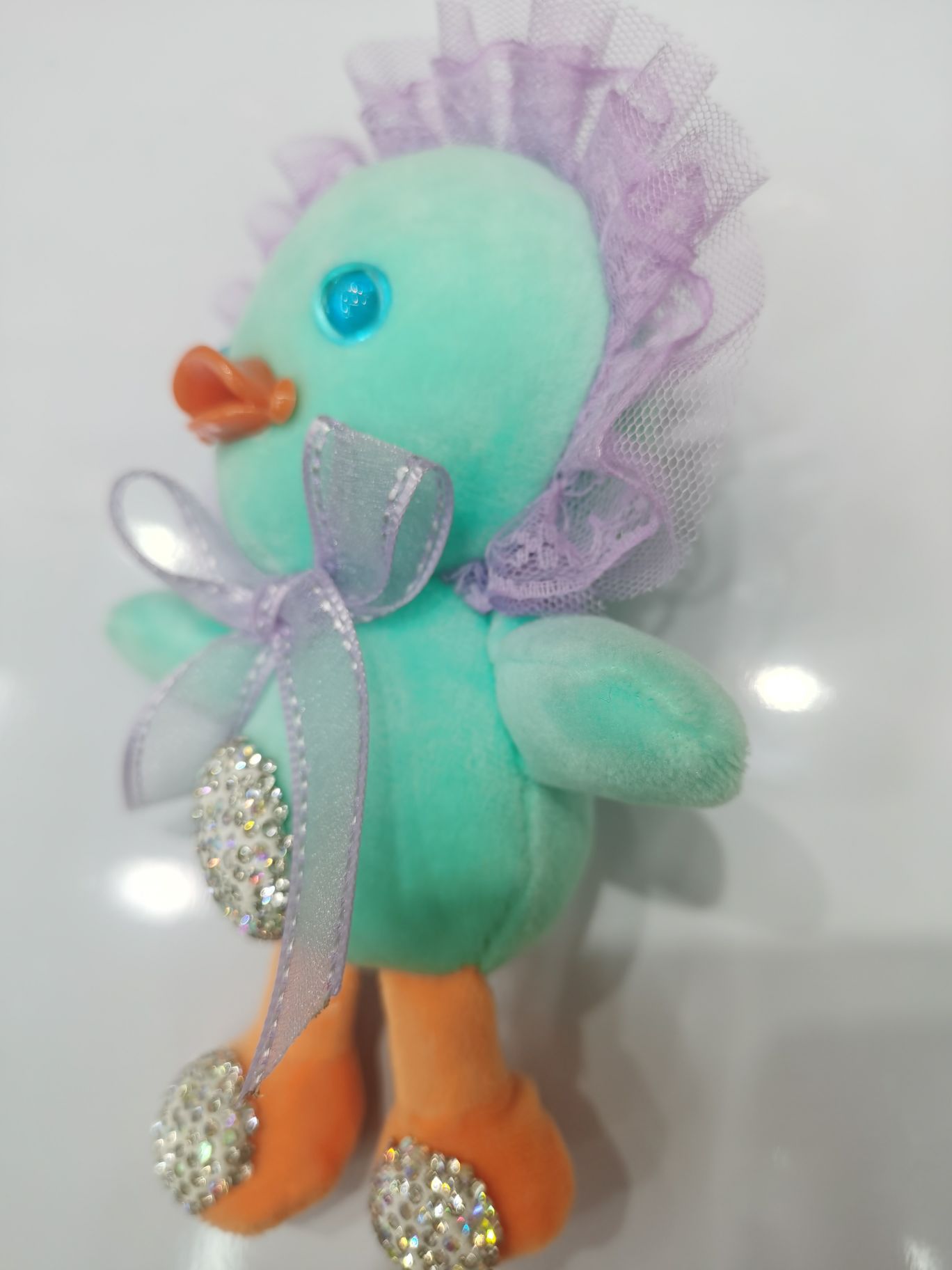 Factory direct sales: 3711 Qilisha Accessories, including various plush balls, pendants, hairballs, and hair hoop headbands. New trendy and cute pet 16cm lace duckbaby keychains with diamonds in two colors detail image 2