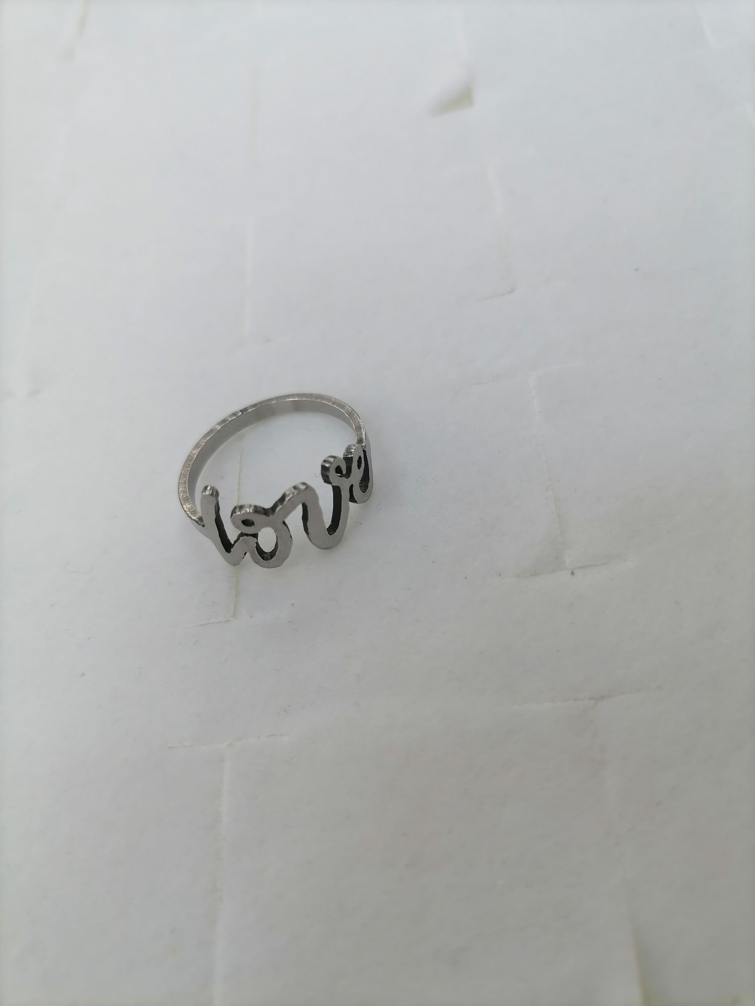 Titanium steel silver hollowed-out LOVE ring, Red Star Jewelry 04-122 detail image 2