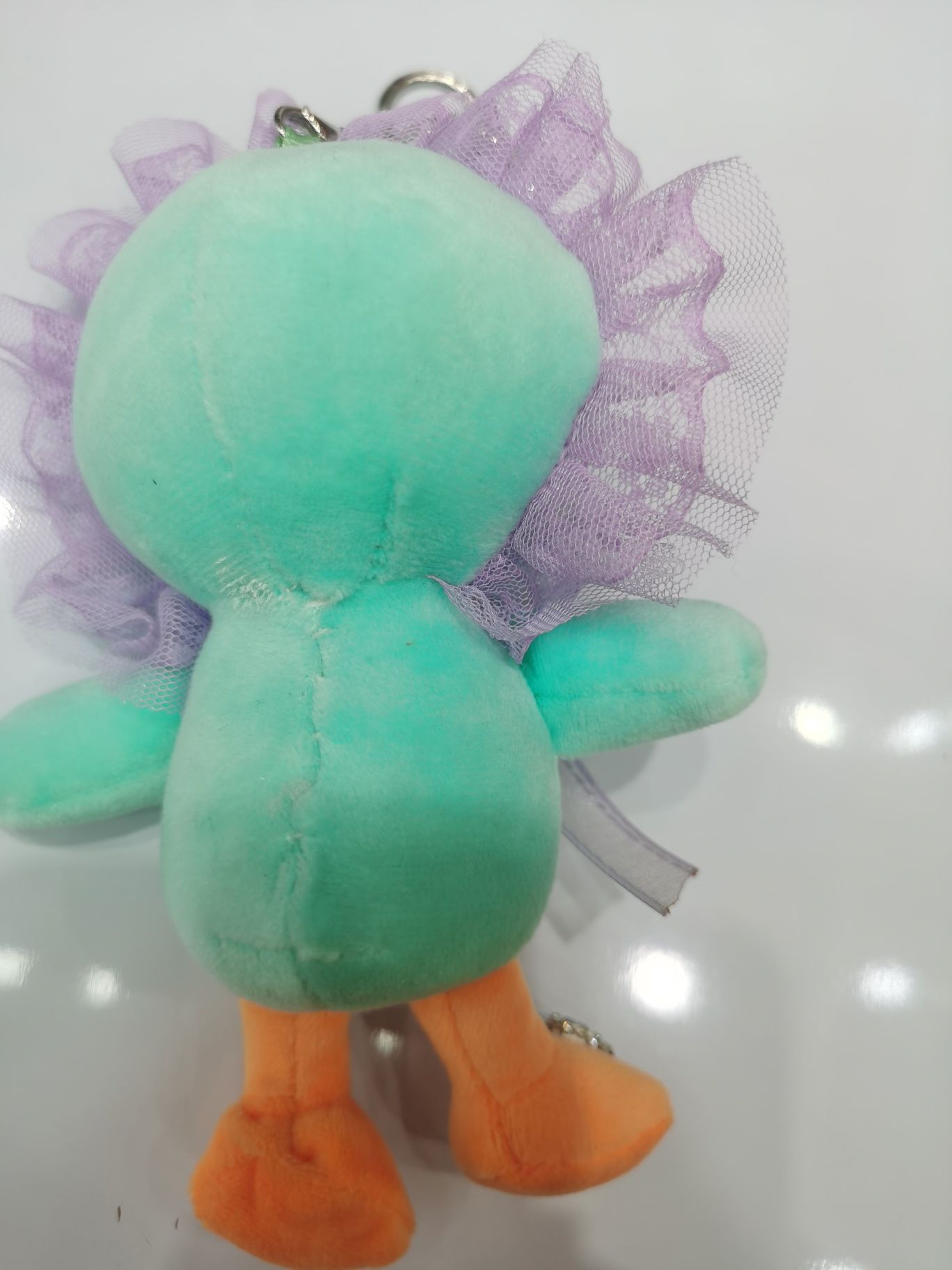 Factory direct sales: 3711 Qilisha Accessories, including various plush balls, pendants, hairballs, and hair hoop headbands. New trendy and cute pet 16cm lace duckbaby keychains with diamonds in two colors detail image 3