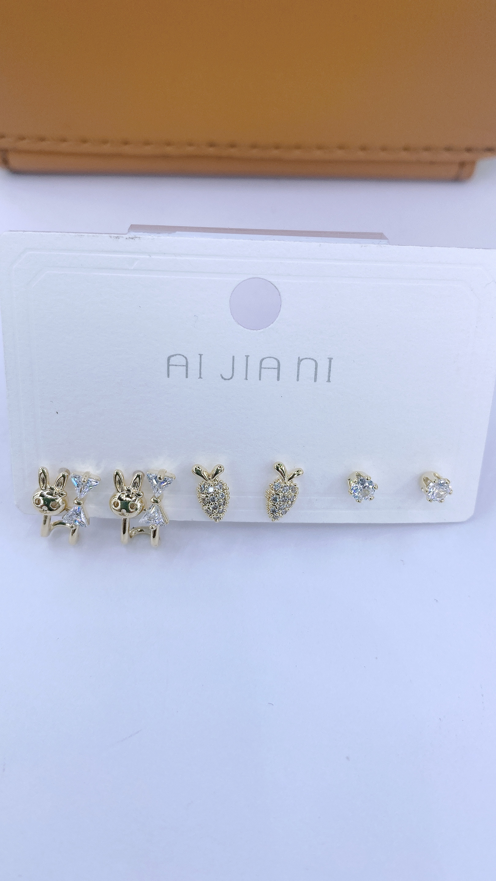 金色三对装锆石镶嵌兔子萝卜可爱甜美精致耳钉时尚潮流耳环