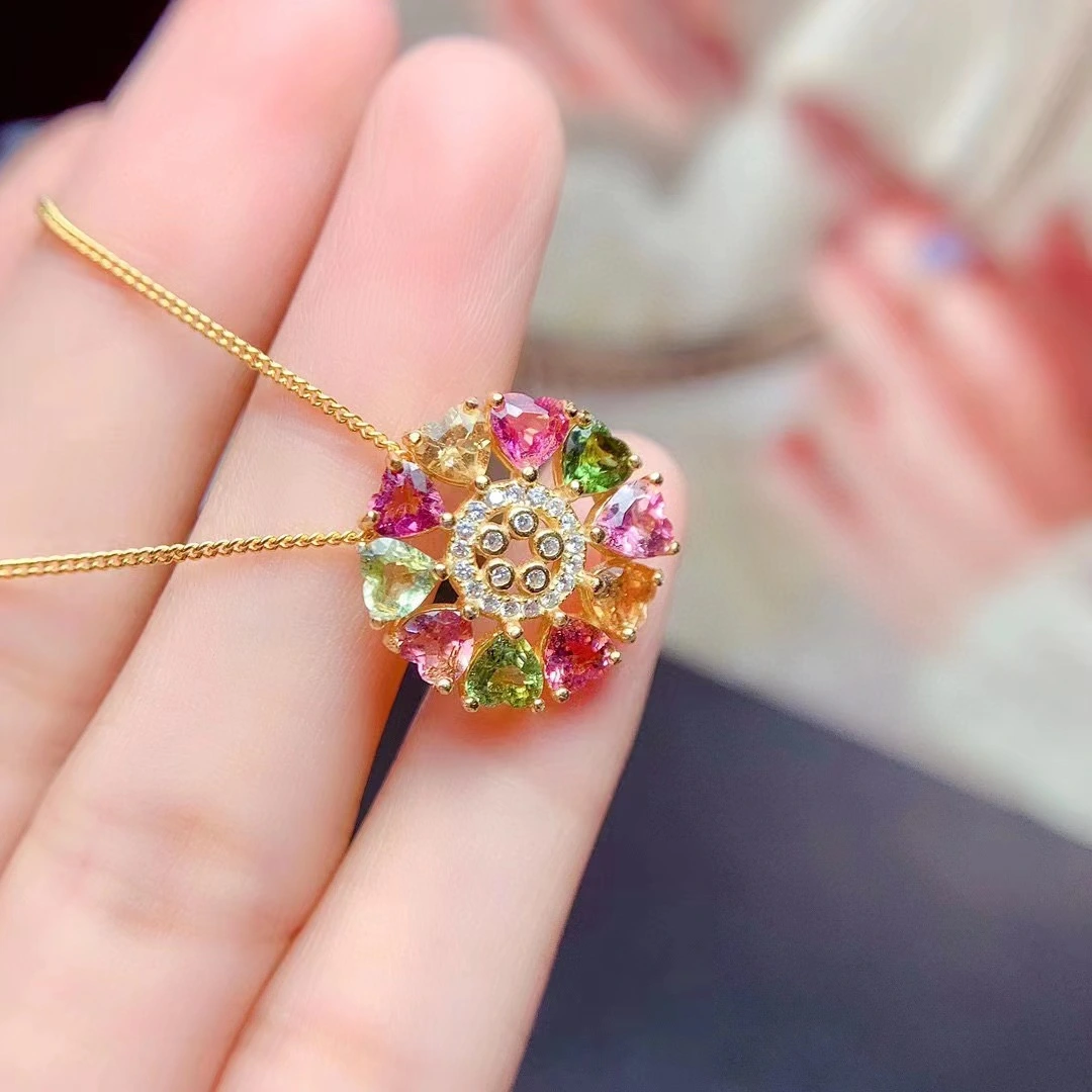 Imitation natural candy-colored tourmaline pendant, women's rainbow seven-color flowing light gradient colored diamond and colored gemstone necklace detail image 6