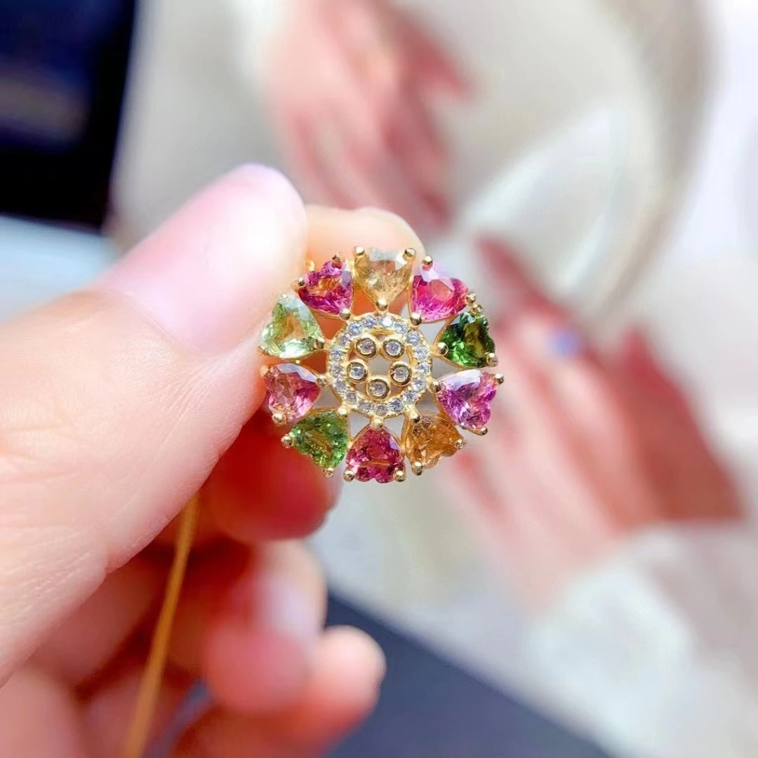 Imitation natural candy-colored tourmaline pendant, women's rainbow seven-color flowing light gradient colored diamond and colored gemstone necklace detail image 3