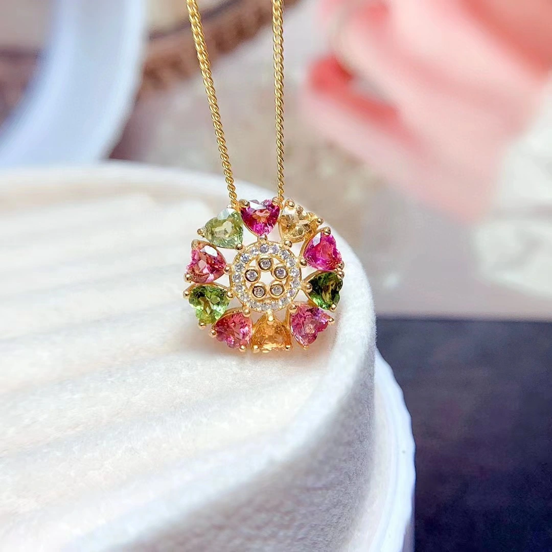Imitation natural candy-colored tourmaline pendant, women's rainbow seven-color flowing light gradient colored diamond and colored gemstone necklace detail image 2