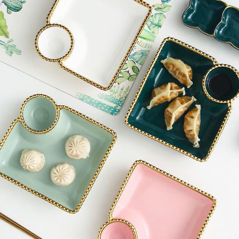 Yongsheng Colored Glaze is a popular and best-selling electroplated dumpling plate Specification image