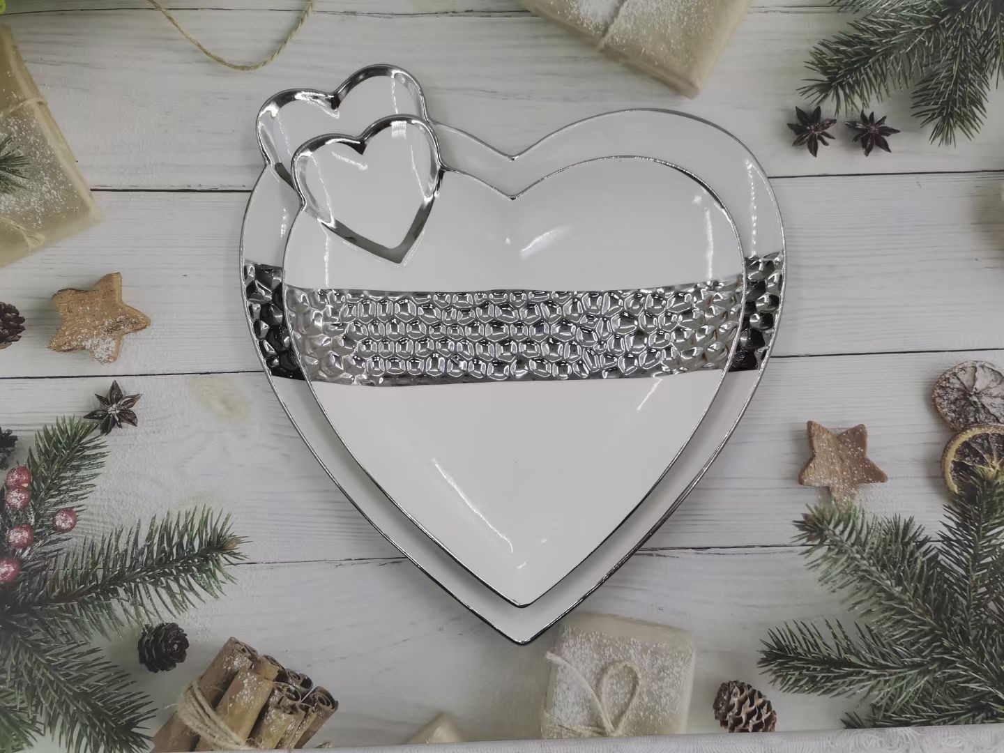 电镀银色/爱心蜂窝/简约风白底实物图