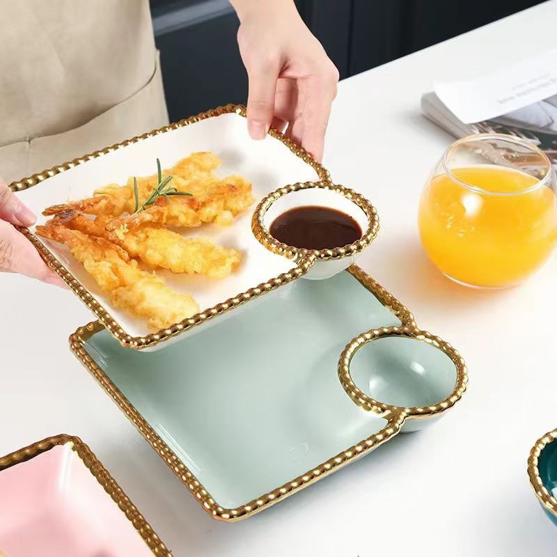 Yongsheng Colored Glaze is a popular and best-selling electroplated dumpling plate details Picture
