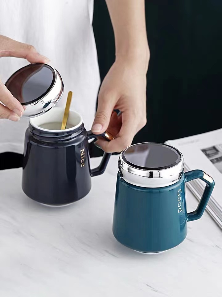 Yongsheng mug with lid, large-capacity ceramic household cup
