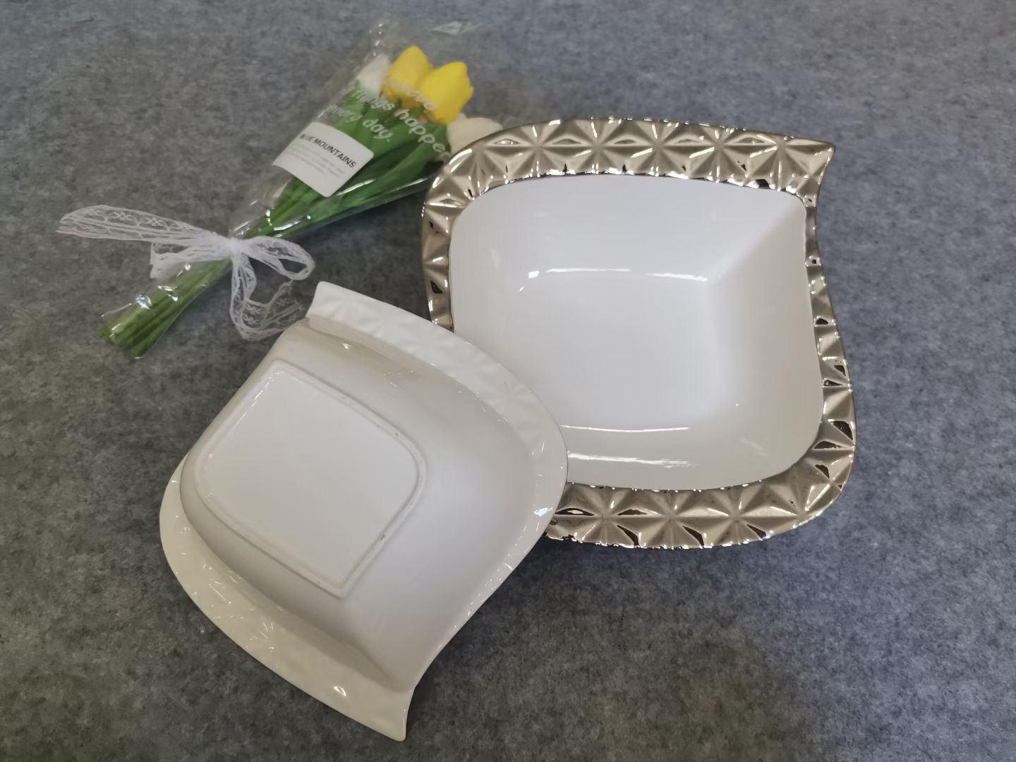 钻石系列/电镀银色/陶瓷餐盘细节图