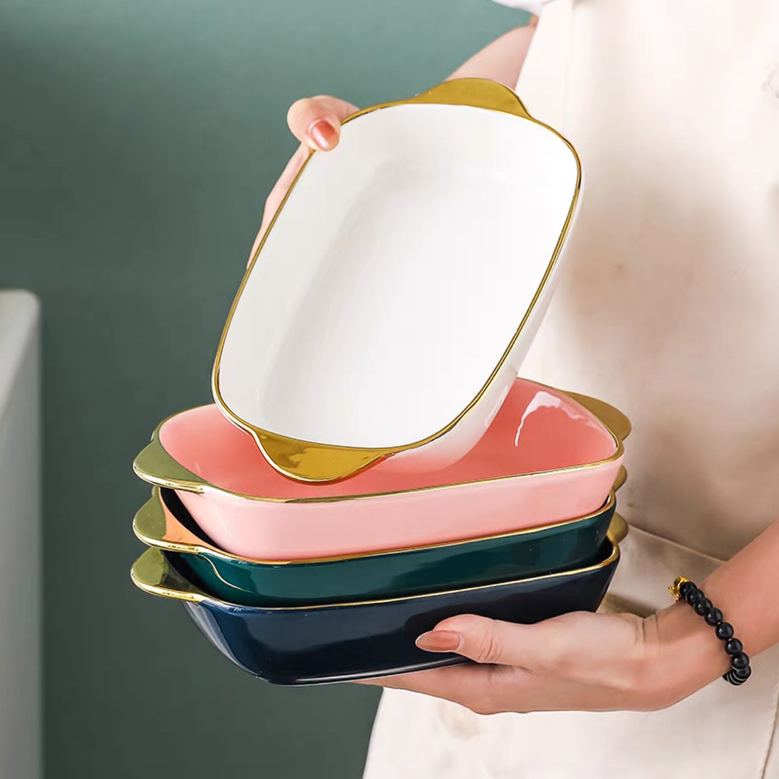 The Yongsheng high-end double-ear baking tray is available in the ins tableware oven details Picture