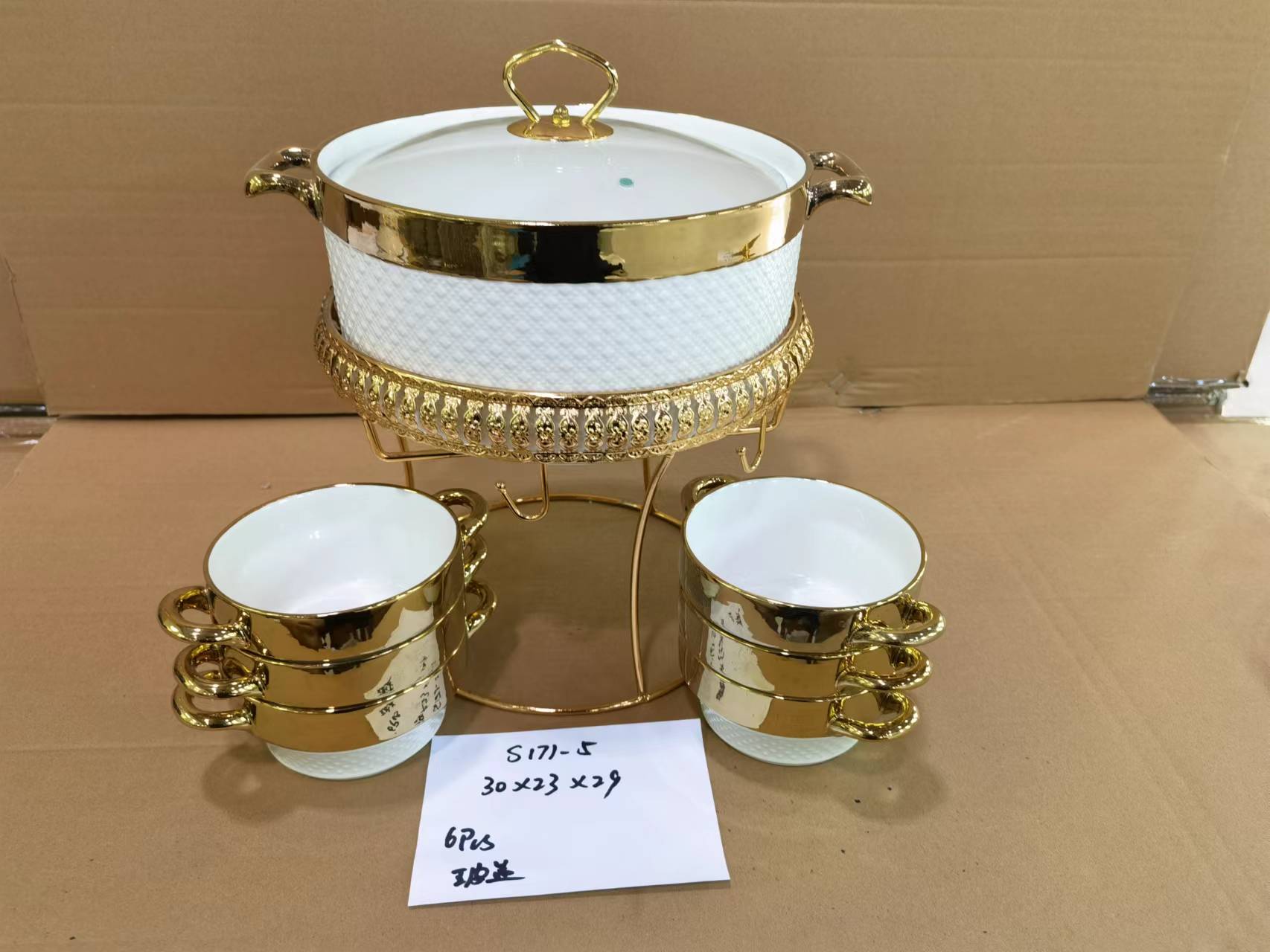 方圆陶瓷金色汤锅配金属陶瓷架轻奢家用陶瓷餐具GICG685848详情图5