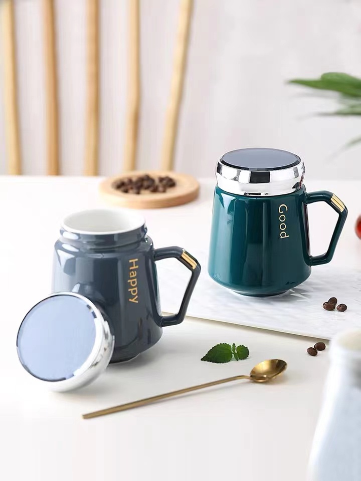 Yongsheng mug with lid, large-capacity ceramic household cup Item Picture