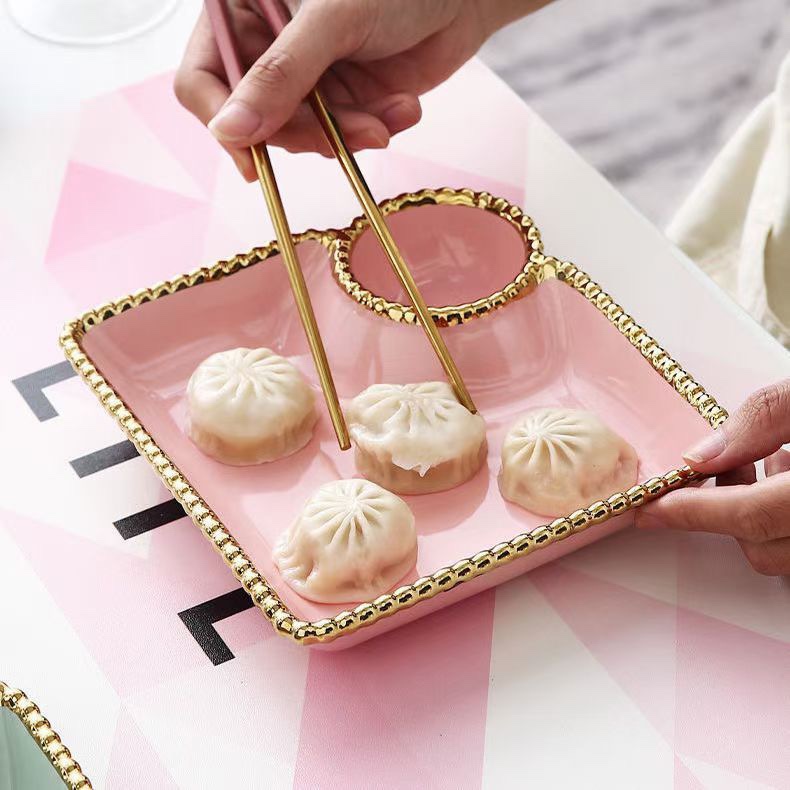 Yongsheng Colored Glaze is a popular and best-selling electroplated dumpling plate Application Scenario